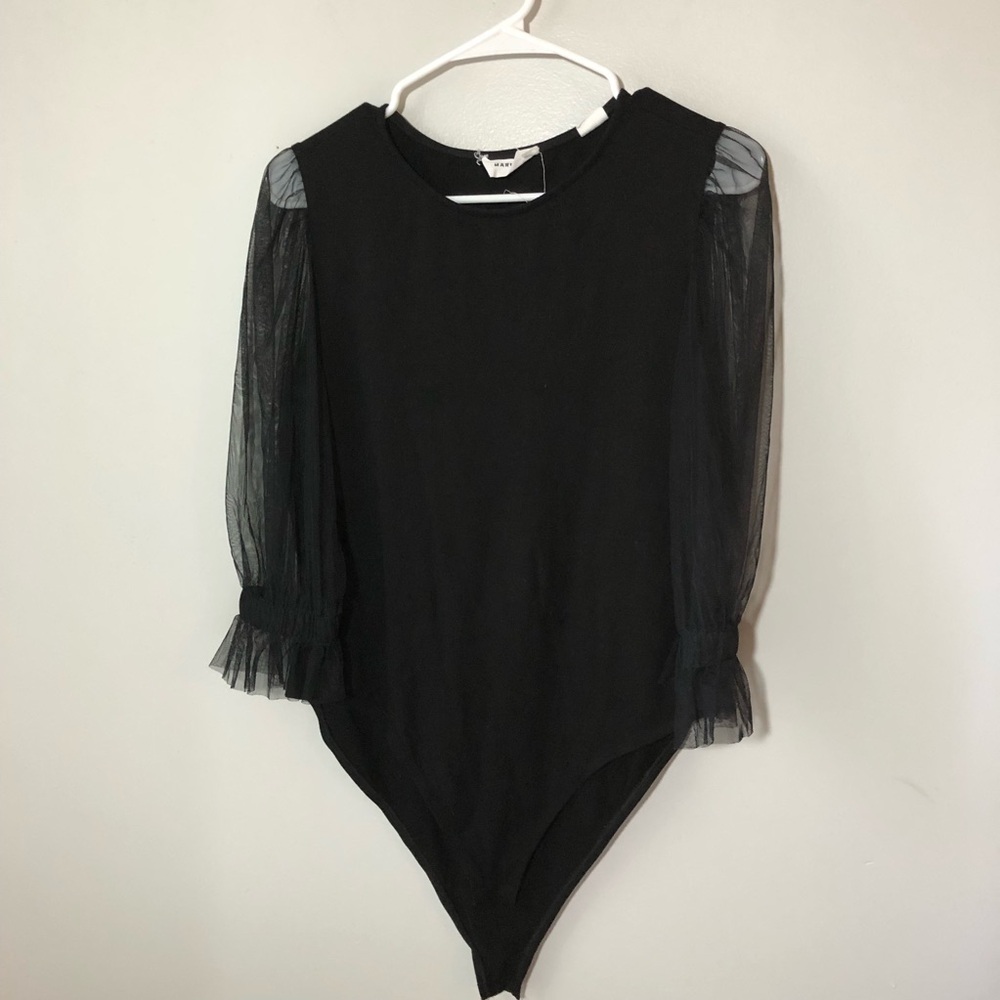 Marcella Bellerose Mixed Media Mesh Sleeve Black Bodysuit womens XL - Picture 5 of 13